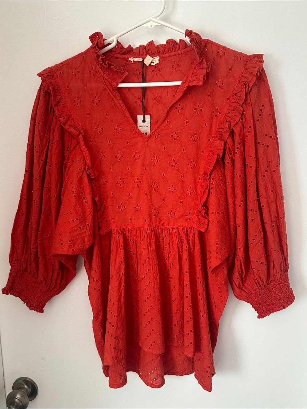 Solitaire Red Eyelet Ruffle Tunic - Picture 1 of 4